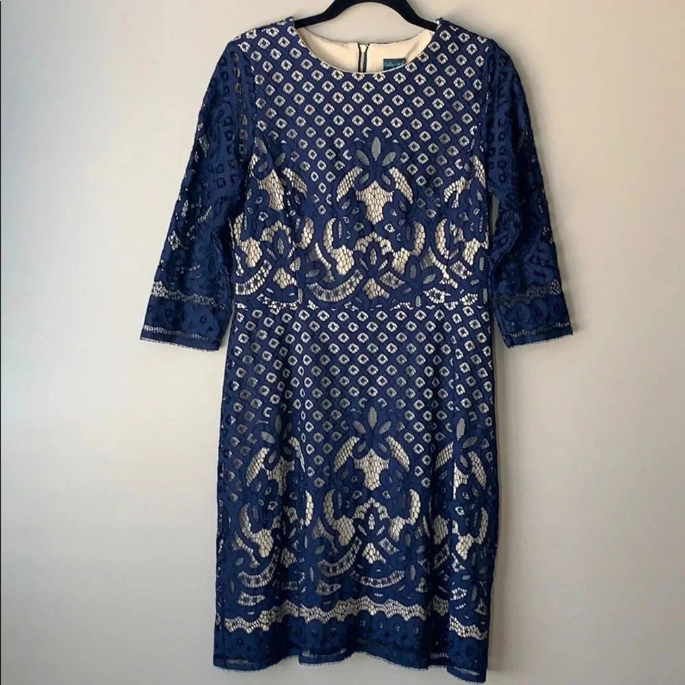 Gabby Skye navy lace 3/4 sleeve dress sz 12